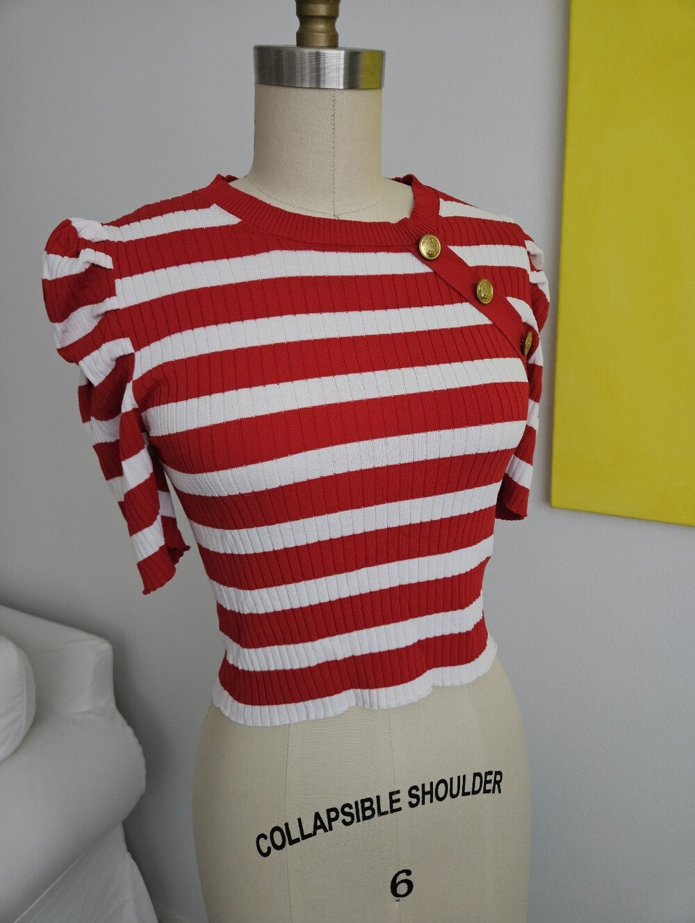 ZARA Striped Top With Bubble Sleeves